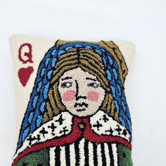 Vintage Queen Of Hearts Needlepoint Wool Throw Pillow Novelty Casino Art Deco - Picture 6 of 14